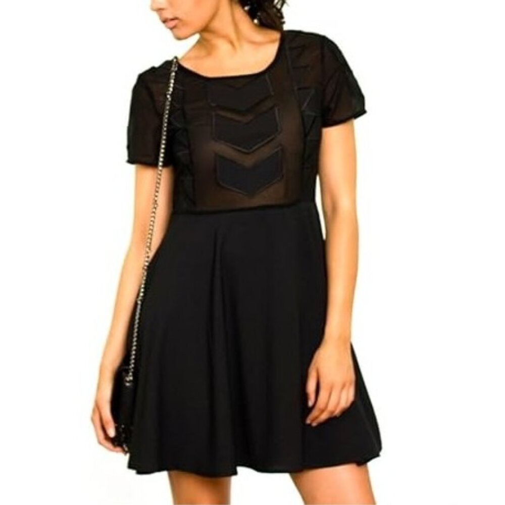 Cute Mink Pink party dress - black short size XS sheer top NWT